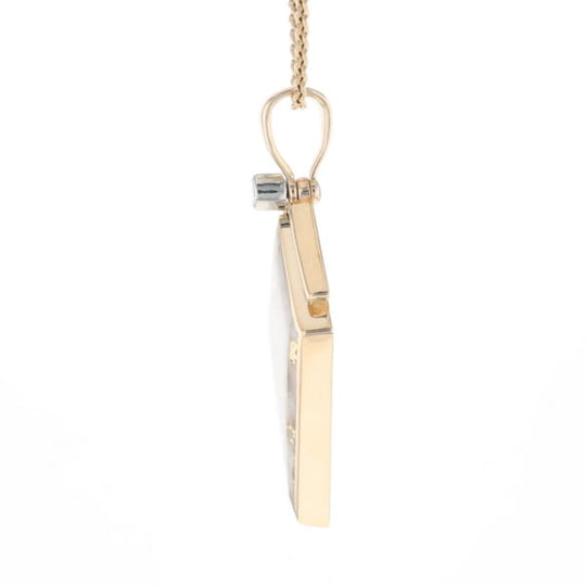 Gold Quartz Necklace Kite Shape Inlaid Pendant with .27ctw Diamonds