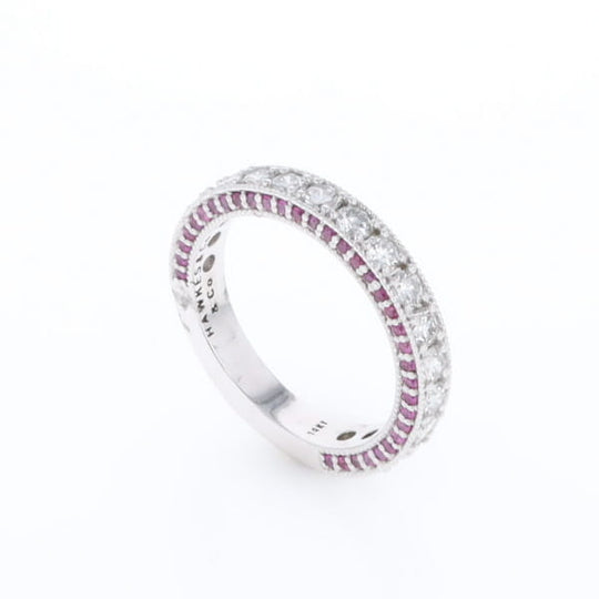 Diamond and Pink Sapphire Wedding Band