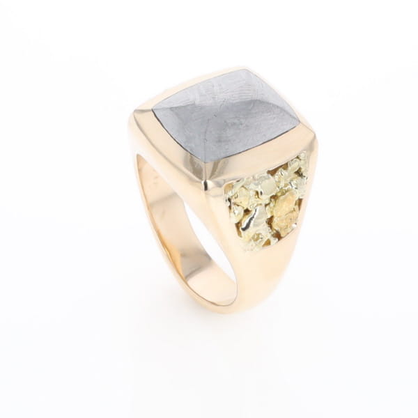Meteorite Ring Double Side Natural Nuggets Rectangle Inlaid Center