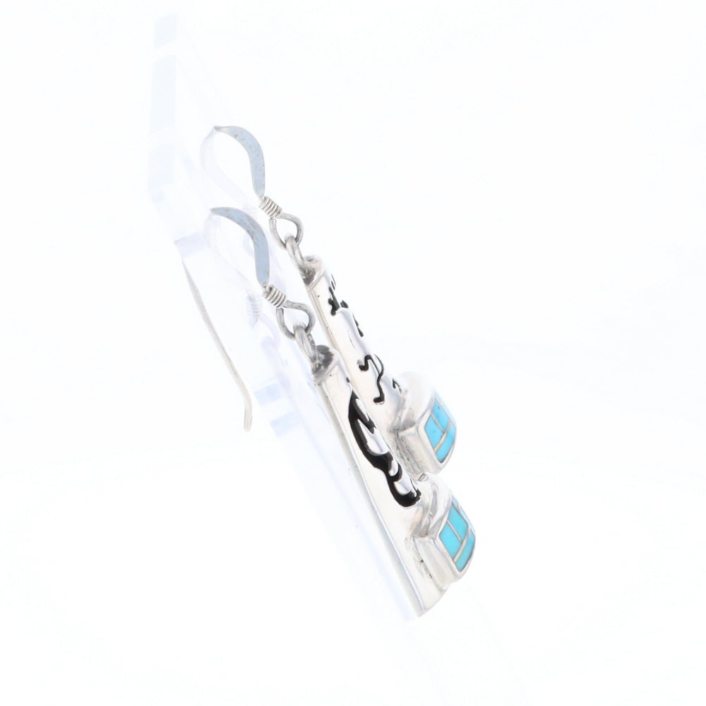 Turquoise Triangular Kokopelli Dangle Earrings