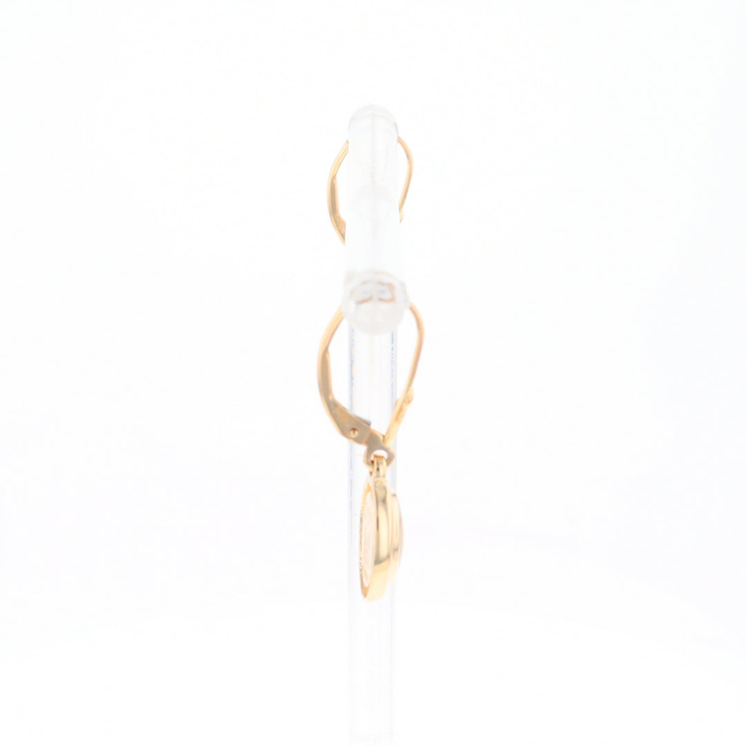 Gold Quartz Earrings Oval Inlaid Design Lever Backs - G2