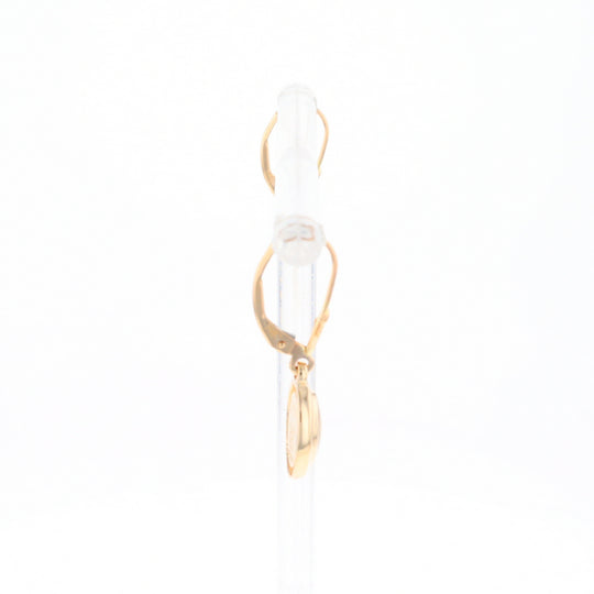 Gold Quartz Earrings Oval Inlaid Design Lever Backs - G2