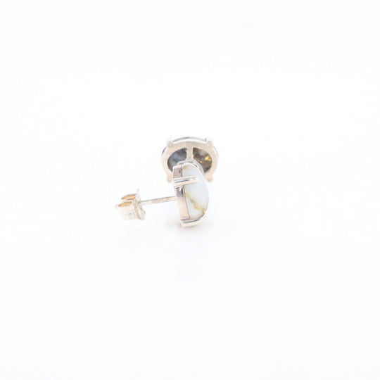 Gold Quartz Cabochon Stud Earrings