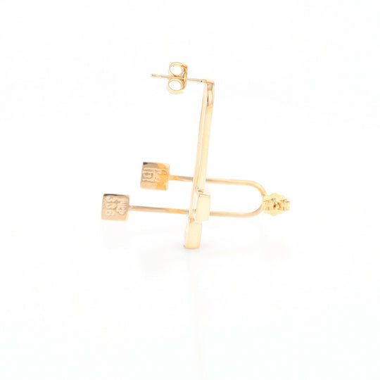 Gold Quartz Double Square Curved Bar Earrings - G2