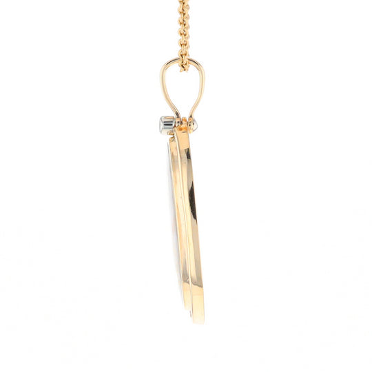 Gold Quartz Necklace .54ctw Halo Diamond Oval Inlaid Pendant