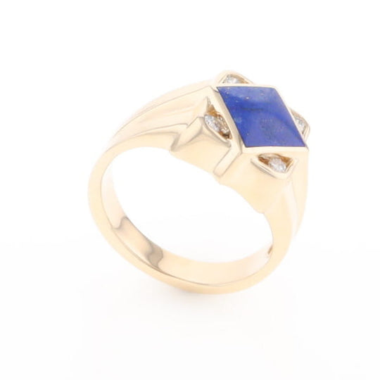 Natural Lapis ring diamond shape inlaid design with .16ctw round diamonds