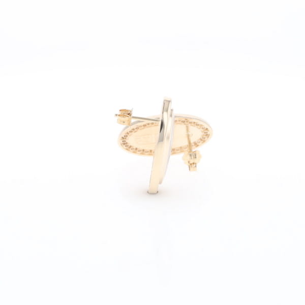 Gold Quartz Earrings Oval Inlaid Design .73ctw Round Diamonds Halo G2