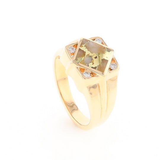 Gold Quartz Mens Ring with Diamond Accents