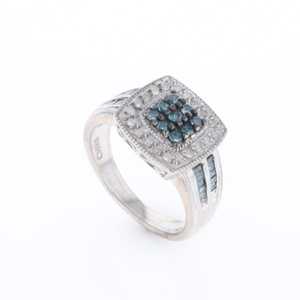 Square Blue & White Diamond Ring