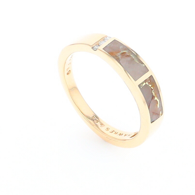 Gold Quartz Ring Double Inlaid Design with .03ctw Round Diamonds