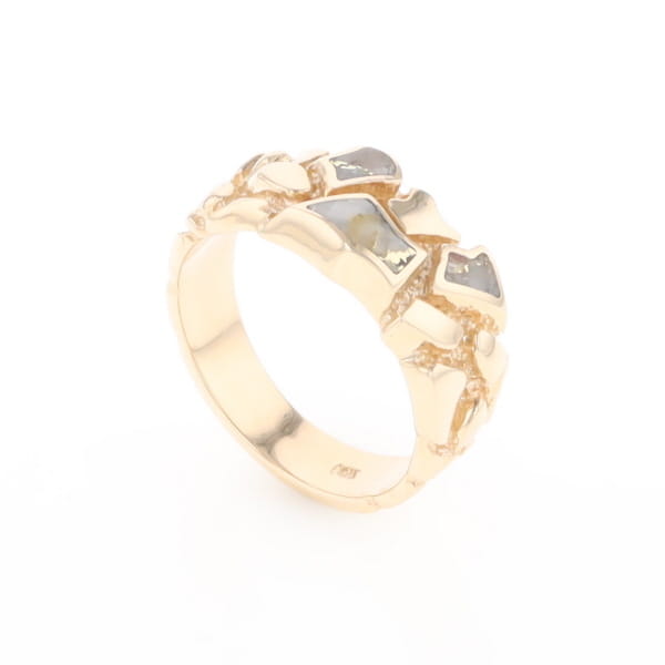 Gold Quartz Ring 3 Section Inlaid Nugget Design Band