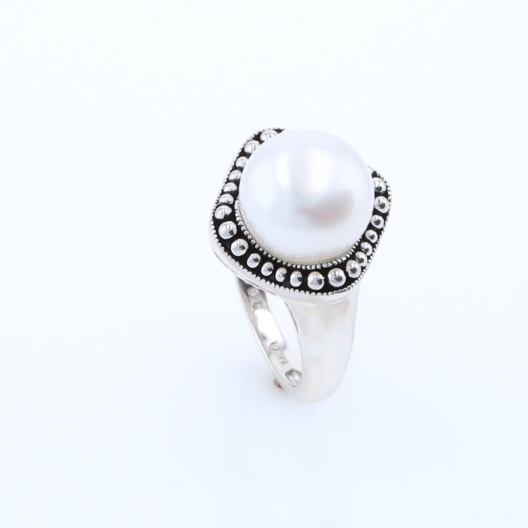 Pearl with Milgrain Halo Ring