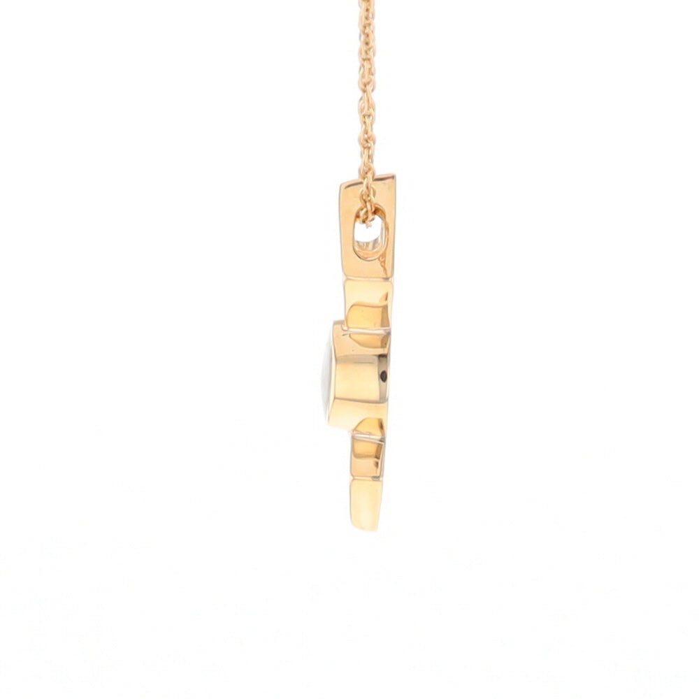 Gold Quartz Round Inlay Double Diamond Design Pendant