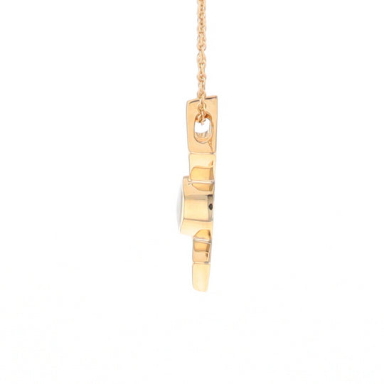 Gold Quartz Round Inlay Double Diamond Design Pendant