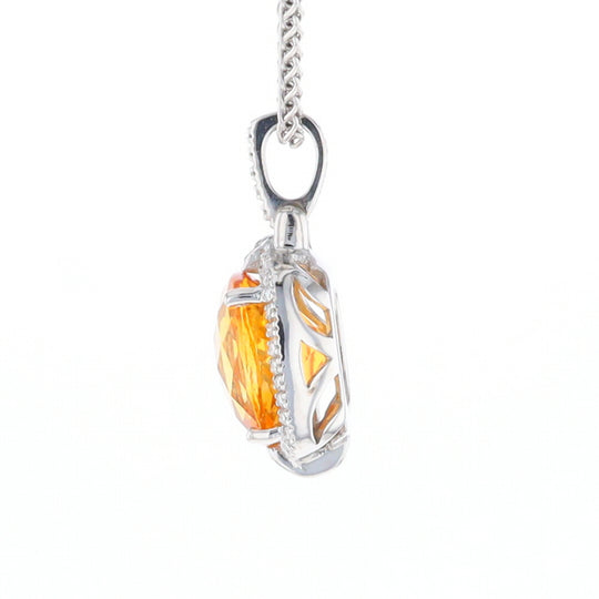 Checkered Citrine Diamond Halo Pendant