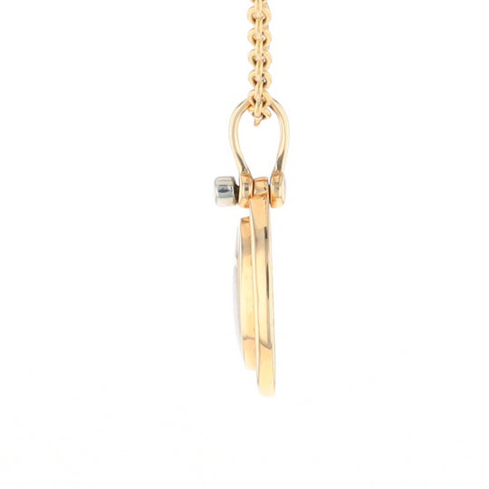 Gold Quartz Pendant Oval Inlaid with .22ctw Round Diamonds Halo