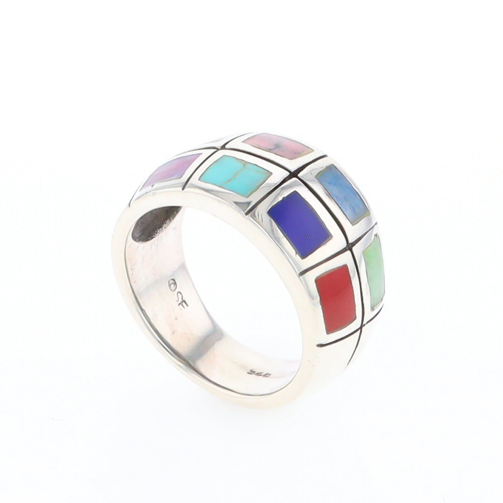 Native Silver Multi Stone Inlaid Ring