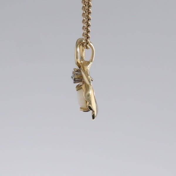 Pear-leaf Opal and Diamond Pendant