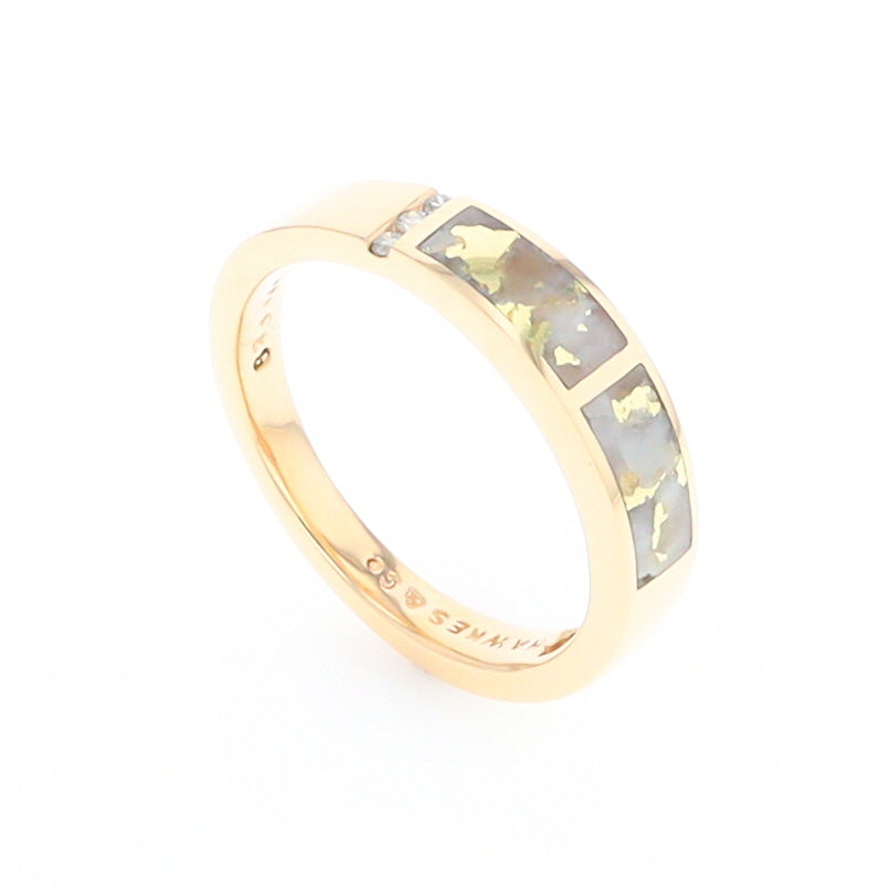 Gold Quartz Ring Double Inlaid Design with .03ctw Round Diamonds