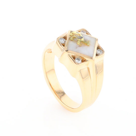 Gold Quartz Mens Ring with Diamond Accents