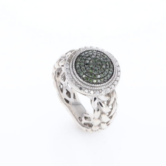 Green Diamond Braided Cluster Ring