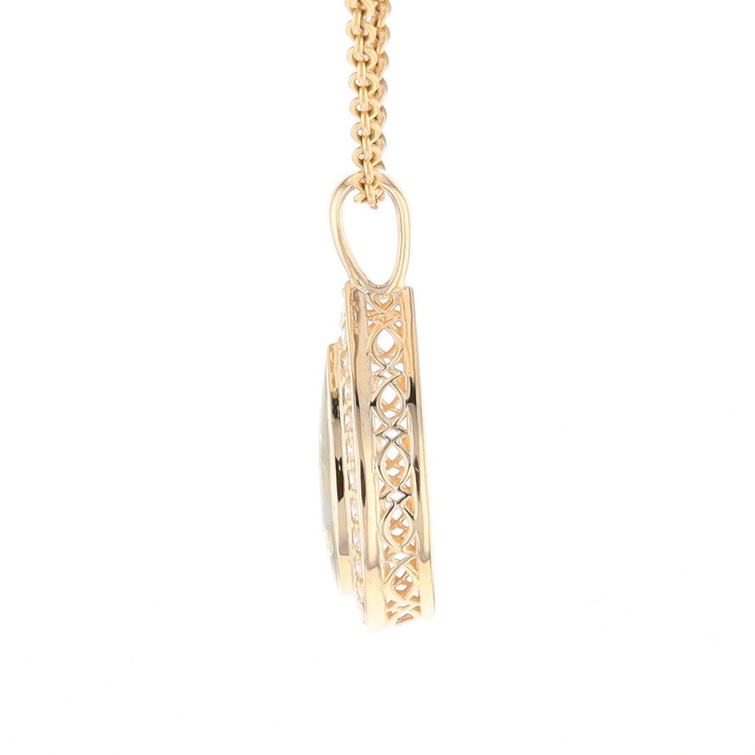 Gold Quartz Pendant Tear Drop Inlaid .42ctw Diamond Halo Design