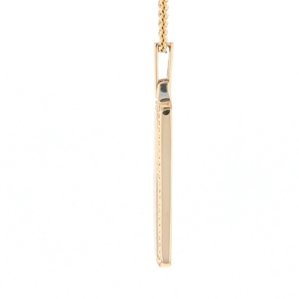 Gold Quartz Necklace, Rectangle Inlaid, .27ctw Diamond Halo Pendant