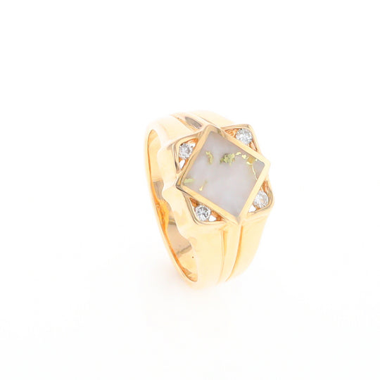 Gold Quartz Mens Ring with Diamond Accents