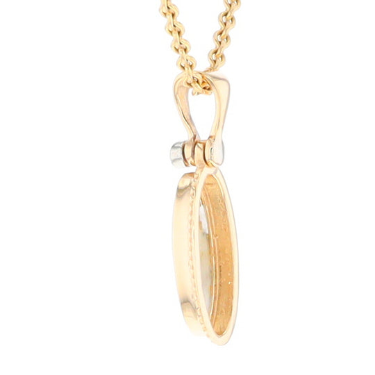 Gold Quartz Small Milgrain Oval Pendant