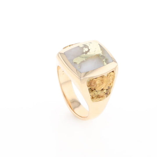 Gold Quartz Ring Double Side Natural Nuggets Rectangle Inlaid Center G1