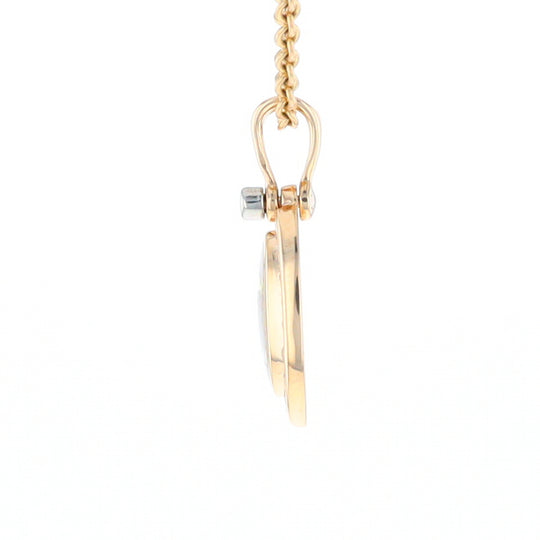 Gold Quartz Pendant Oval Inlaid with .22ctw Round Diamonds Halo