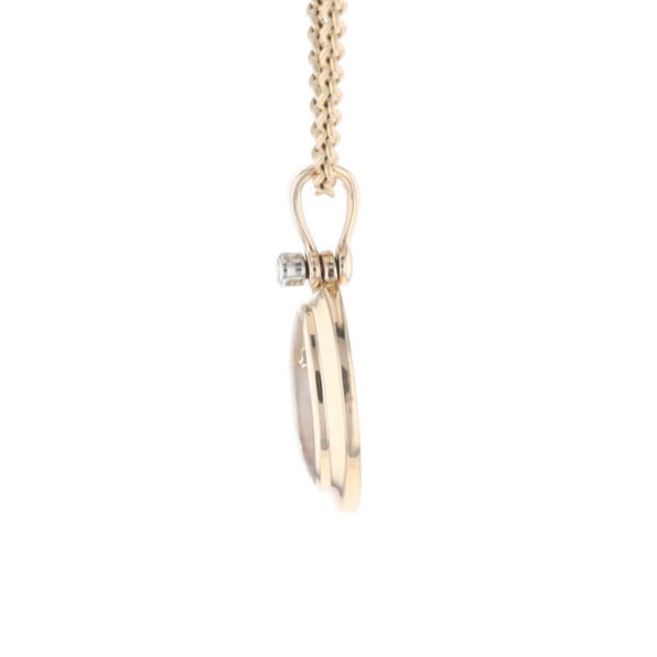 Gold Quartz Oval Inlaid Pendant with .02ct Diamond