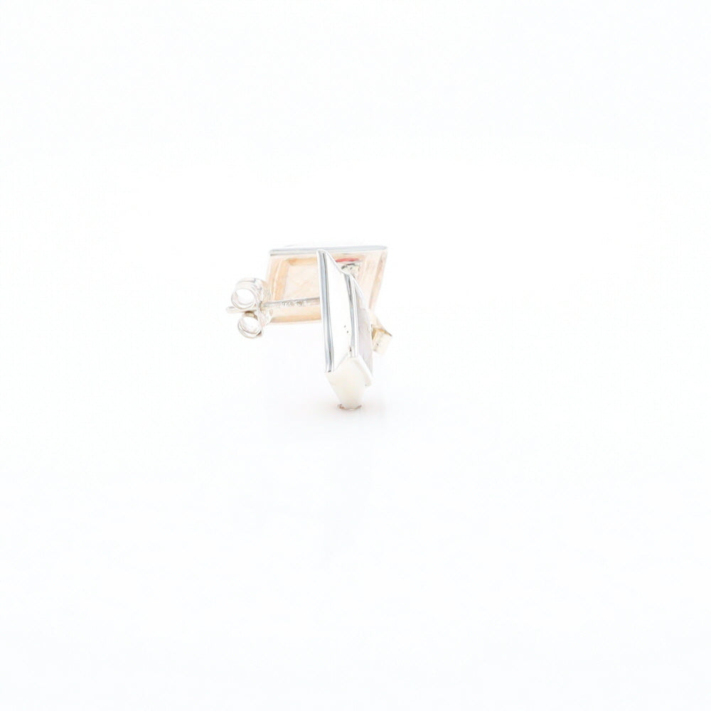 Sterling Silver Gold Quartz Inlaid Square Stud Earrings - G3