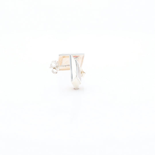 Sterling Silver Gold Quartz Inlaid Square Stud Earrings - G3