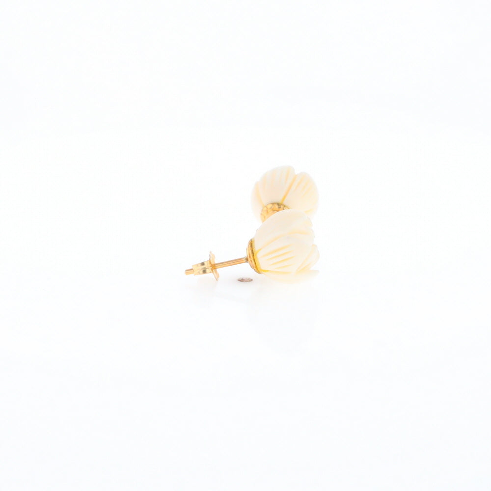 Carved Ivory Flower Stud Earrings