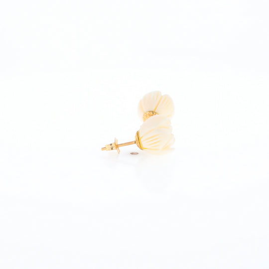 Carved Ivory Flower Stud Earrings