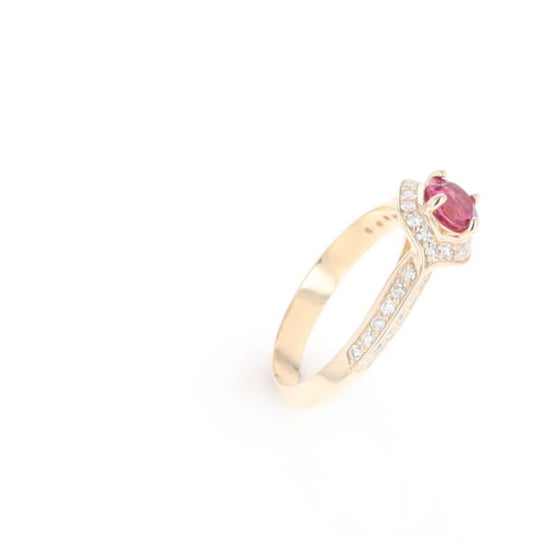 Peaked Halo Pink Tourmaline & Diamond Engagement Ring