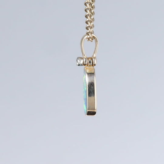 Opal Pendant Oval Inlaid Design with .02ct Round Diamond