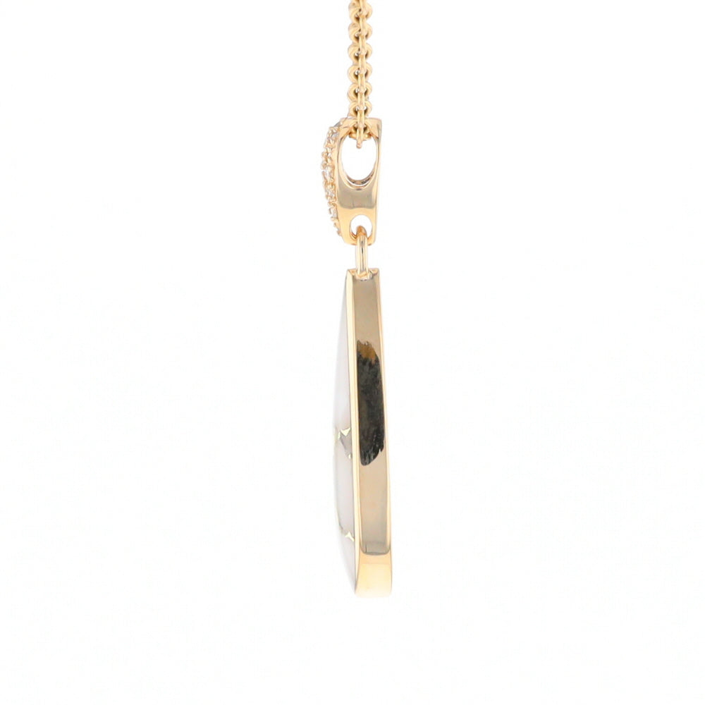 Gold Quartz Necklace, Tear Drop Inlaid Design with 0.11ctw Diamond Pave Pendant G2