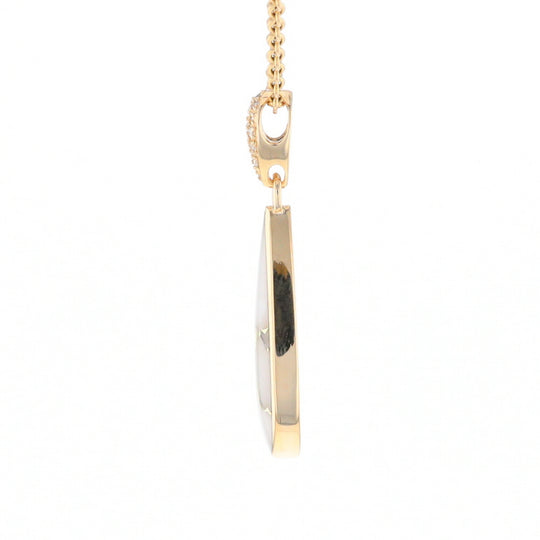 Gold Quartz Necklace, Tear Drop Inlaid Design with 0.11ctw Diamond Pave Pendant G2