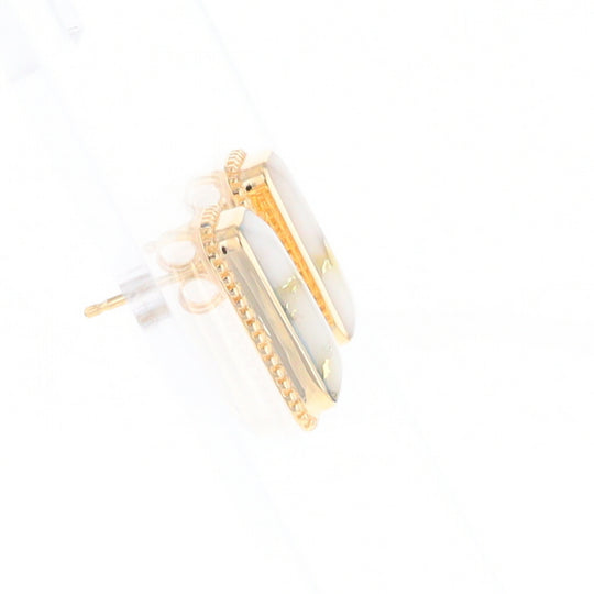 Gold Quartz Earrings Rectangle Inlaid Milgrain Design - G2