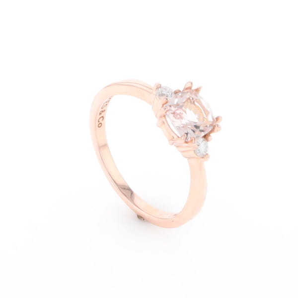 Morganite 1ct Cushion Cut  and Diamond Three Stone Engagement Ring