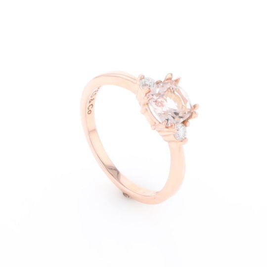 Morganite 1ct Cushion Cut  and Diamond Three Stone Engagement Ring