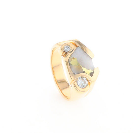 Gold Quartz Ring Geometric Shape Inlaid with 0.30ctw Round Diamonds