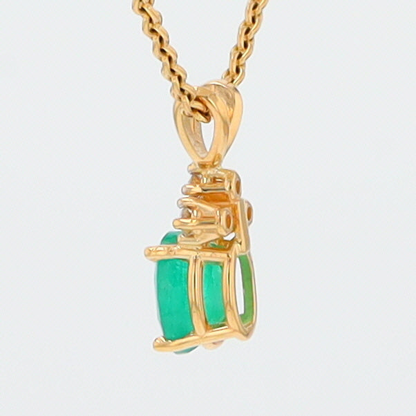 14K Gold Basket Mount Natural Emerald and Diamonds Pendant