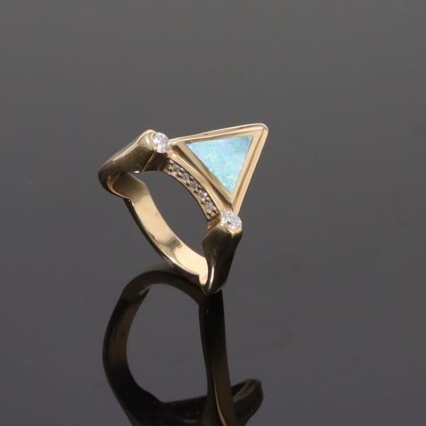 Opal Rings Triangle Inlaid Design with .31ctw Round Diamonds