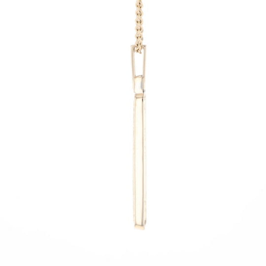 Gold Quartz Necklace, Rectangle Inlaid, .27ctw Diamond Halo Pendant