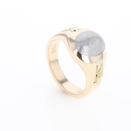 Oval Meteorite Inlaid Ring with Natural Gold Nuggets