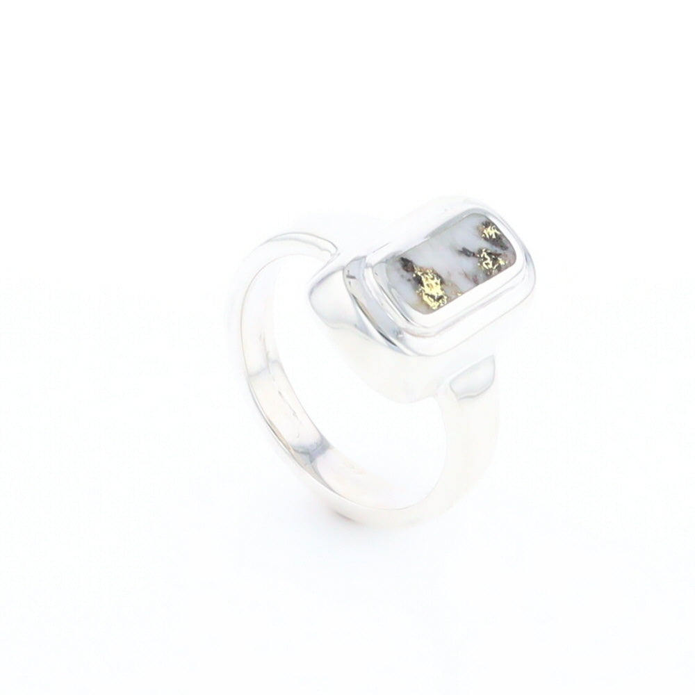 Sterling Silver Gold Quartz Inlaid Rectangular Ring - G3