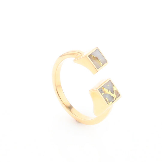 Gold Quartz Ring Wrap Double Square Inlaid Design